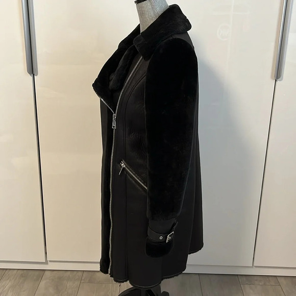 DKNY Wool Faux Fur Long Coat Zipper Closure, Size S - Picture 6 of 14